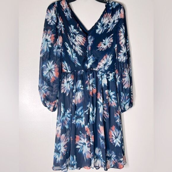 DKNY Pleated Balloon-Sleeve Dress navy pink size 2 - Picture 9 of 13